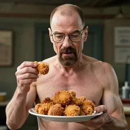 shirtless gus fring from breaking bad offering fried chicken. ultra-detailed, 8k, octane render