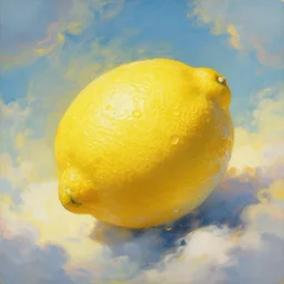 a painting of a glorious lemon emerging from the heavens