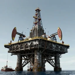 A towering oilrig in the style of gothic architecture, highly detailed matte painting