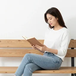 A photograph of a woman reading a book while sitting on a bench in a clearing, next to the other vacant bench, looking down from above, black and white photo.ISO200,F4.5,80mm,1/30,Nikon D3.