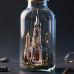 stuck a church in a glass bottle, style artstation, style greg rutkowsk, octane render, unreal engine 6, epic game graphics, fantasy, ciberpunk, conceptual art, ray tracing