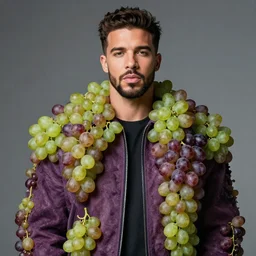 portait of drake!!!! wearing a jacket made of grapes, covered with grapes, hyperrealistic, 4 k