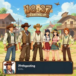 gameplay of dating sim set in 1 8 3 7, old western town featuring cowboys and cowgirls, characters from africa, china, japan, and mexico