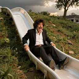 bob ross screaming while going down a giant slide