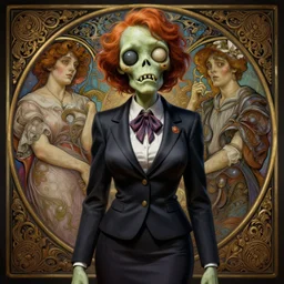 perfectly - centered - portrait of a zombie secretary, intricate, highly detailed, digital painting, artstation, concept art, smooth, sharp focus, illustration, unreal engine 5, 8 k, art by artgerm and greg rutkowski and alphonse mucha