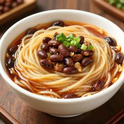a bowl of delicious black bean noodles, realistic, 8 k, extremely detailed, cgi, trending on artstation, hyper - realistic render, by greg rutkowski