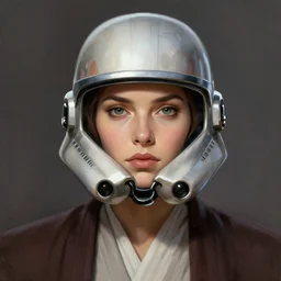 head and shoulders portrait of a pretty female jedi knight. x wing helmet. elegant, highly detailed, digital painting, artstation, concept art, symmetry, smooth, sharp focus, illustration, art by artgerm and rutkowski and mucha by theodore ralli and nasreddine dinet and anders zorn and nikolay makovsky and edwin long