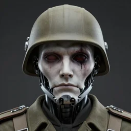 symmetrical - face!! portrait of a cyborg soldier from world war 2, horror, grim - lighting, high - contrast, intricate, elegant, highly detailed, centered, digital painting, artstation, concept art, smooth, sharp focus, illustration, artgerm, tomasz alen kopera, peter mohrbacher, donato giancola, joseph christian leyendecker, wlop, boris vallejo