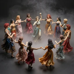The circle is mostly populated by dancing and crooning simulacra taking the form of lissom and beautiful healthy specimens of every race, gender and form, moulded to match the desires of those who look at them. these frolic specimens dance, wearing colorful clothes made up of finest of silks, amidst and ominous fog