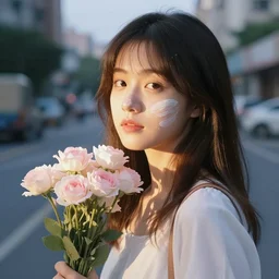 city light painted girl, photography, bloom