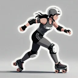 tank girl , logo design, roller derby girl sprinting Cross-Over, wearing skate helmet, knee pads, elbow pads,full length portrait, fishnet tights, torn, ripped, fists in the air, illustration by greg rutkowski, bright blue back lighting