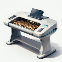 futuristic organ console, designed by alan lee and john howe and vincent di fate, detailed color concept art sketch