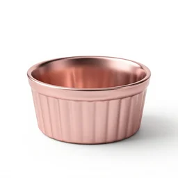 rose gold ramekin, clean 3d render, octane render, isolated on a pure white background, centered, entire object in frame, sharp focus, soft studio lighting