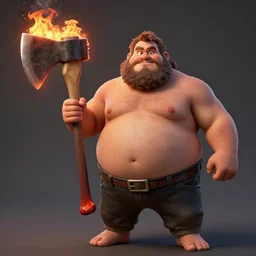a big fat man with a giant fire axe, realistic, 8 k, extremely detailed, cgi, trending on artstation, hyper - realistic render, by greg rutkowski