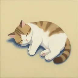 isometric of a cat sleeping by shusei nagaoka kaws, david rudnick, airbrush on canvas, pastell colors, cell shaded
