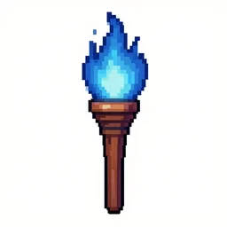 a torch with blue fire, detailed 3 2 bit pixel art
