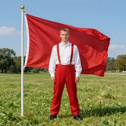 landscape, a realistic portrait and realism, a humanoid flag with red and white color clothes, fine art, sharp focus, ten flats, digital art, bright colors, trending on artstation, unreal engine.