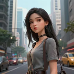 3 d vfx, art of girl in the city of jakarta, cinestill 8 0 0 t photograph, unreal engine render, digital illustration, illustration style by mike winkelmann, sharp, intricate detail, volumetric light, ray tracing, soft light