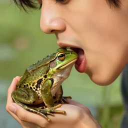 a person swallowing a frog, digital art, hyper detailed