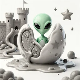 pop - wonder - nft alien - meat half - tone - art of a patrick - star wading through the goopy - muck and slithering about the castle side delights on a melted cheesy day in a hand - drawn vector, svg, cult - classic - comic - style