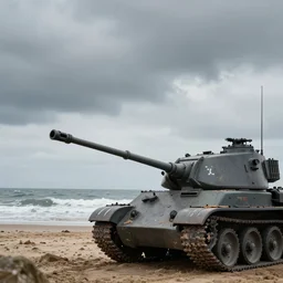 as a tank Weapon Brutal War D-Day Beach In the style of edmund blair leighton