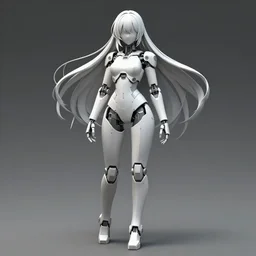 a stylized image of a woman with long hair, concept art by muqi, featured on pixiv, synchromism, polycount, full body made of hard surfaces, pixiv, machine miki