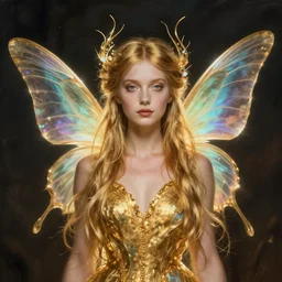portrait of a beautiful faerie, golden ratio, detailed, rainbowshift, by jean - baptiste monge, maxfield parrish, john william waterhouse, brian froud