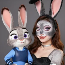 detailed photo of a young woman who is a mix between Judy Hopps and Jessica Rabbit