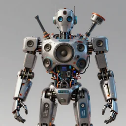 a portrait of a massive humanoid robot made from electronic musical instruments has large audio speakers for a face and plays incredibly loud music, powerful, cinematic, beautifully lit, by craig mullins, by galan pang, 3 d, trending on artstation, octane render, 8 k