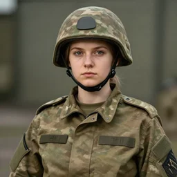 beautiful portrait of a young ukranian female soldier, frank miller