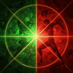 green fighting red, abstract art, high intricate details, rule of thirds, golden ratio, cinematic light, anime style, art station, by greg rutkowski