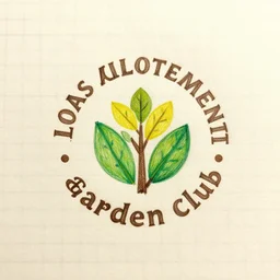 stylish logo for an allotment garden club, colors are green, yellow, brown | concept drawing in pencil on graph paper