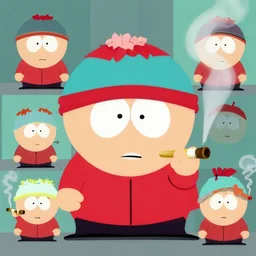 cartman from south park smoking a joint, collage