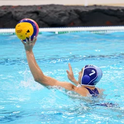 Game of water polo in a pool full of lava. The water is replaced with lava. Red liquid. Olympic Games. athletes waving for help. general panic.