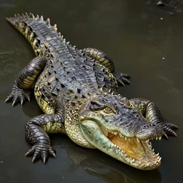 a majestic crocodile with big eyes and mouth open. full body subject. intricate, matte painting. concept art by david villegas.