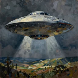 painting of a ufo in the style of egon schiele
