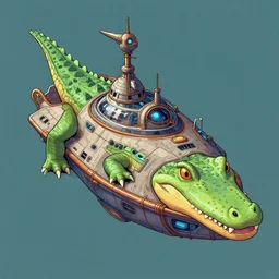 A spaceship shaped as an alligator, Medieval Futurism, Retrofuturism, medieval, science fiction by JeeHyung lee, Anna Nikonova aka Newmilky, trending on artstation, 2D art, 2dcg photoshop