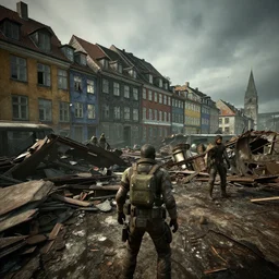 copenhagen in ruins post - nuclear war in fallout 4, in game screenshot