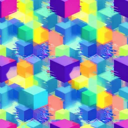 escher style seamless pattern of very large colorful cubes with glitch
