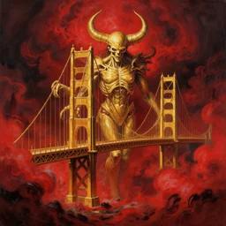 a painting of golden gates of hell surrounded by red smoke, a detailed matte painting by li shida, pixiv contest winner, fantasy art, matte painting, gothic art, anime asthetic, matte drawing, hellish background