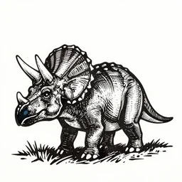 linocut of a tricerotops