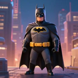 batman in the style of pixar, city background, 3 d render, cinematic lighting, volumetric lighting, octane render