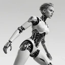 scarlett johansson as a intricately detailed mechanical robot, black and white, dynamic angle, pencil and ink manga, elegant, highly detailed, dramatic lighting