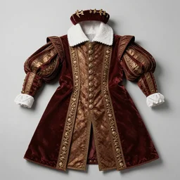 flat lay of king henry the eighth's clothing, high quality studio photograph.