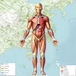 map of the human body, biomechanics, award-winning, trending on artstation, photorealistic