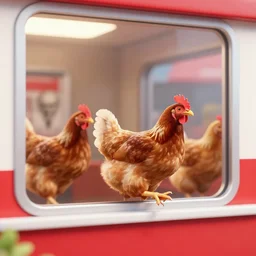 chickens running through kfc drive thru window