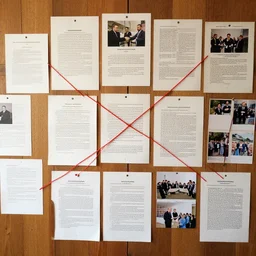 a wall with papers and photos spread out. conspiracy theory. red line connecting papers. investigation. wooden wall. detailed picture