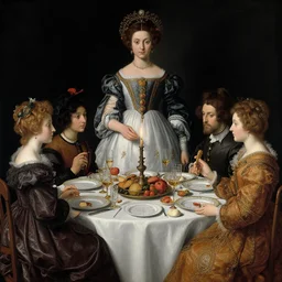 victorian thanksgiving supper, black background, still life by giuseppe arcimboldo, vanitas, intricate high detail masterpiece