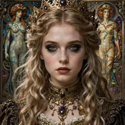 beautiful and gothic and victorian young medieval princess portrait, smoky eyes+front face with light flowing hair, ultradetail face, art and illustration by tian zi and craig mullins and WLOP and alphonse mucha, fantasy, intricate complexity, human structure, human anatomy, fantasy character concept,  watermark, blurry, hyperrealism 8k