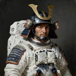 portrait of a astronaut in samurai helmets an ancient human species, single person, by bouguereau